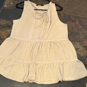 DOE RAE TAN knit TANK shirt tunic Peasant tiered Sleeveless Keyhole large womens